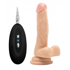 Телесный вибратор-реалистик Vibrating Realistic Cock 7" With Scrotum - 18 см.